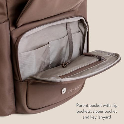 Itzy Ritzy Belong Bucket Backpack – Lightweight Diaper Bag Backpack Featuring 16 Pockets, Bucket Top Opening, Stroller Straps & Changing Pad – Organized and Stylish Everyday Family Backpack (Mocha) - color: Chocolate