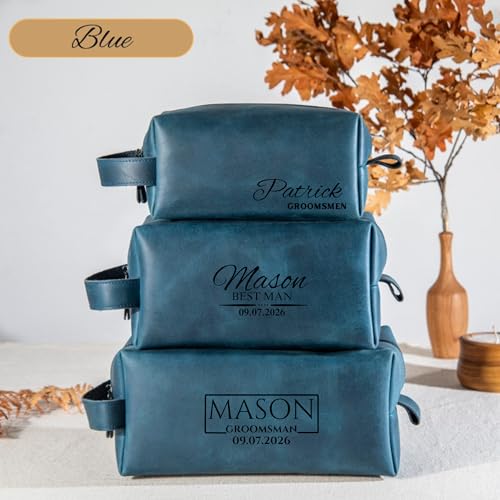 Groomsmen Gifts, Personalized Leather Toiletry Bag for Men, Idea for Groomsman, Travel Pouch for Him, Husband, Dad, Grandpa, Boyfriend, Birthday, Retirement, Anniversary, Wedding, Father Day Gift - color: Groomsmen Gifts