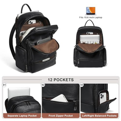 Leather Backpack for Women Men, Fits 16.0 Inch Laptop, Soft Vegan Leather Backpack for Travel and Daily Use, Black - color: 2-1 Black