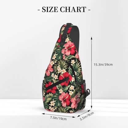 Sling Backpack Unisex Crossbody Chest Bag Shoulder Chest Bag For Women Men Hiking Travel - color: Hawaiian Hibiscus Flowers