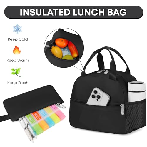 3PCS Student Backpack For School Women College Middle High Teen Girls Bookbag Waterproof Laptop Bag Black - color: Black