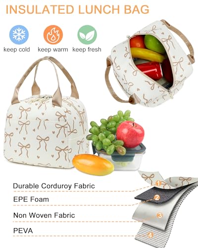 LOIDOU Backpack for Teen Girls Bookbags School Backpack with Lunch Box and Pencil Case 3 in 1 School Bags Set - color: Bow Tie Brown Beige