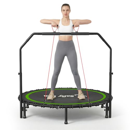 40''/45''/50'' Rebounder Trampoline for Adults, 450-550 lbs Foldable Mini Trampoline with Handle – Indoor Outdoor Fitness Trampoline with Resistance Bands for Cardio, Balance & Family Exercise - color: Black-Green, size: 45"