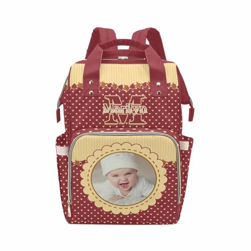 Newcos Custom Photo Diaper Backpack with Name for Mom Baby, Personalized Baby Diaper Bag Water Bottle, Customized Nursing Bags Tote Mommy Bag for Newborn Wife Women Travel Birthday Mother Day Red - color: Patten 16