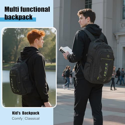 goldwheat School Backpack For Teen Boys, Lightweight Water-Resistant Boys Bookbag With Computer Compartment Fits 15.6" Laptop - color: Black-green
