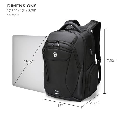 Swissdigital Design Men's Laptop Backpack for College and Business Travel with Integrated USB Charging Port and RFID Protection, fits Laptops up to 15.6-Inch, Black | SD1695-01 - color: Black