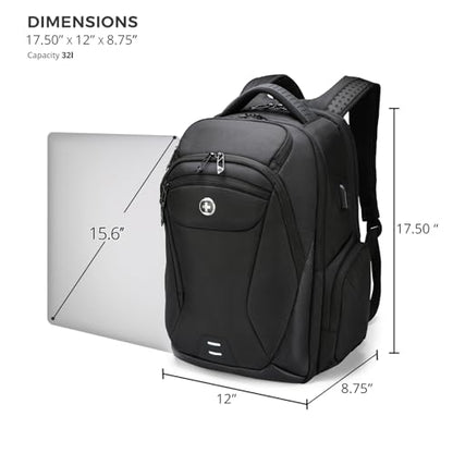 Swissdigital Design Men's Laptop Backpack for College and Business Travel with Integrated USB Charging Port and RFID Protection, fits Laptops up to 15.6-Inch, Black | SD1695-01 - color: Black