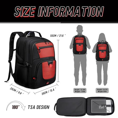 Z-MGKISS 18.4 Large Travel Backpack, USB Computer Bagpack Fits 18.4 Inch Laptop, Business Backpack for Men, TSA Flight Approved, Laptop Backpacks, Red - color: Red