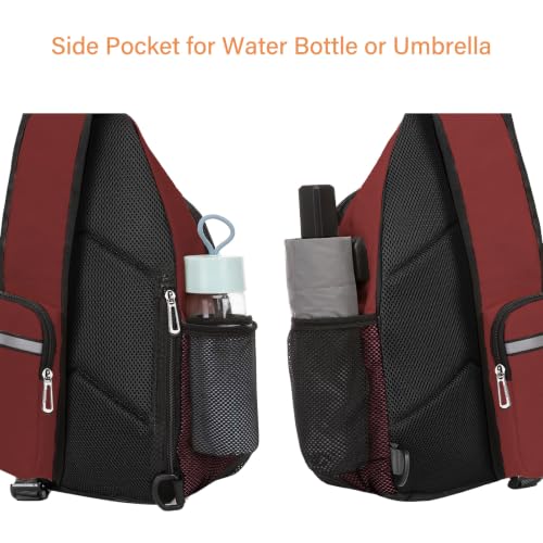 MOSISO Sling Backpack Bag, Crossbody Shoulder Bag Travel Hiking Daypack Chest Bag with Front Square Pocket&USB Charging Port - color: Wine Red