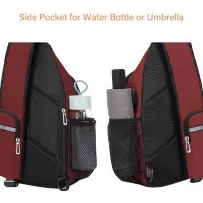 MOSISO Sling Backpack Bag, Crossbody Shoulder Bag Travel Hiking Daypack Chest Bag with Front Square Pocket&USB Charging Port - color: Wine Red