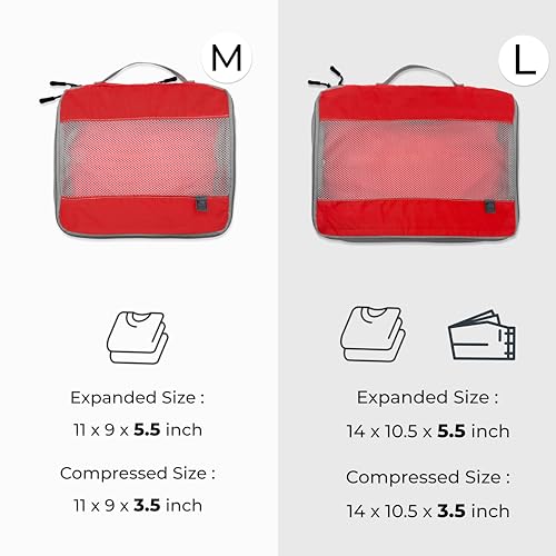 Lewis N. Clark ElectroLight Expandable Compression-Packing Cube + Travel Organizer for Luggage, Suitcase or Carry On with Smart Design Grab Handle & Breathable Mesh, 2-Pack (1 Med, 1 Large), Red - color: Red