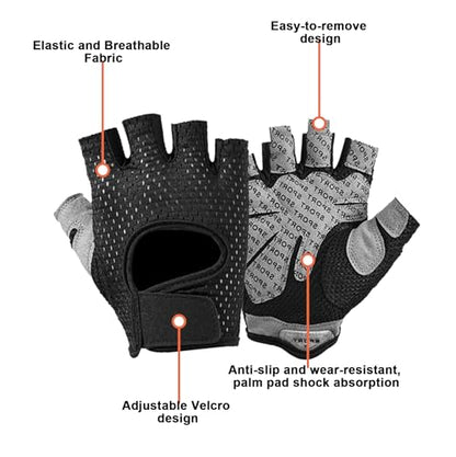 Mealah Men & Women Breathable Workout-Glove - UV Protection Fingerless Gym Gloves for Fitness Rowing Cycling - color: Black with PU