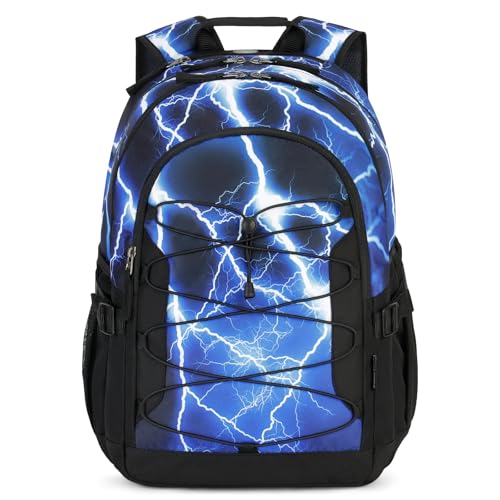 Choco Mocha Boys School Backpack, Blue Backpack for Teen Boys Kids Large Bookbag 17.5 Inch, Lighting - color: Blue-flash