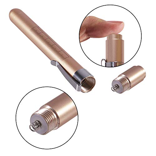 Aokin Medical Pen Light for Nurse Doctor, Reusable LED Medical Penlight Flashlight with Pupil Gauge and Ruler, White Light, Gold - color: Gold
