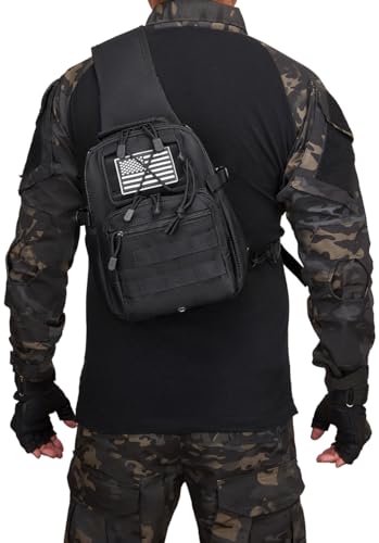 Small Tactical Holster Sling Backpack Accessories Shoulder Pouch Water Bottle & Radio Holder Crossbody Bag for Men - color: Black 2 Packs