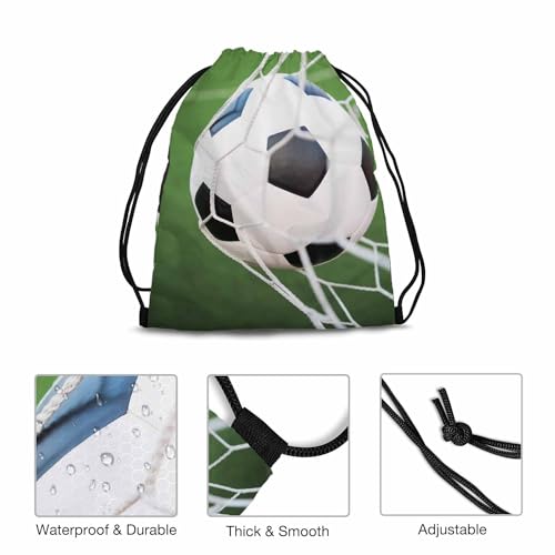 Drawstring Backpack Bag Soccer Football Ball In Goal Net with Green Grass Field Lightweight Backpack Soccer Ball Bag Sutiable for Sports Beach Short Travel 14x16.9 Inch - color: Soccer