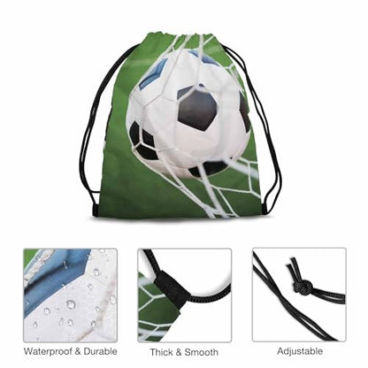 Drawstring Backpack Bag Soccer Football Ball In Goal Net with Green Grass Field Lightweight Backpack Soccer Ball Bag Sutiable for Sports Beach Short Travel 14x16.9 Inch - color: Soccer