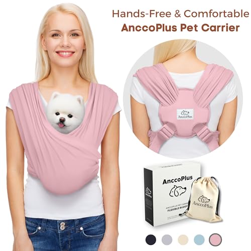AnccoPlus Dog Carriers for Small Dogs, Front Facing Dog Sling Carrier, Hands Free Cat Carrier, Size Adjustable, Reducing Back Pain, Premium Cotton, Safe and Soft Dog Carrier (Regular, Light Pink) - color: Light Pink, size: Regular