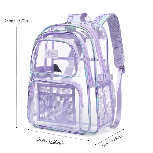 OKKID Purple Clear Backpack for Girls School Backpack Clear Bookbag Heavy Duty Transparent Backpack Kids See Through School Bags - color: Purple
