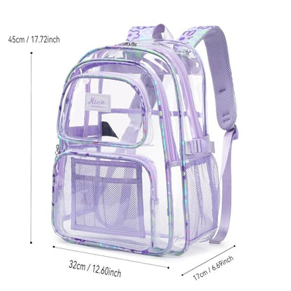 OKKID Purple Clear Backpack for Girls School Backpack Clear Bookbag Heavy Duty Transparent Backpack Kids See Through School Bags - color: Purple