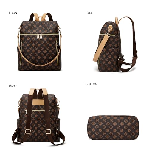 Makes Backpack Purse for Women PU Leather Travel Satchel Handbag Convertible Design Bag with Purse - color: Coffee Triple Zip