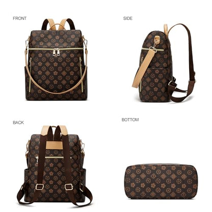 Makes Backpack Purse for Women PU Leather Travel Satchel Handbag Convertible Design Bag with Purse - color: Coffee Triple Zip