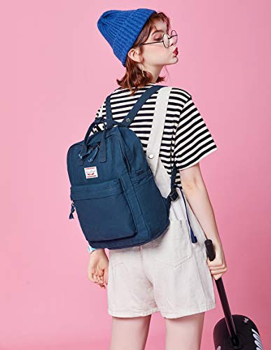 LuckyZ Womens Casual Style Lightweight Canvas Backpack Book Bag Travel Daypack Medium Handbag Purse, Blue - color: Blue