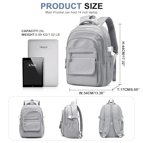 Backpacks For School Women Men,Lightweight College Backpack With Lots Of Pockets,Simple Middle School Bag,Cute Bookbag For Teens Boys Girls（Grey） - color: A3-grey