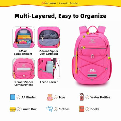 SKYSPER Kids Backpack 18L Children School Bag Child Boy Girl Pack Ages 4-8 for Traveling Day Trips Classes(Pink) - color: Pink, size: Medium