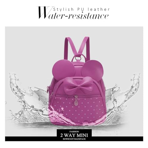 KL928 Girls Mini Backpack Bowknot Polka Dot Cute Small Daypacks Convertible Shoulder Bag Purse for Women - color: Fuchsia