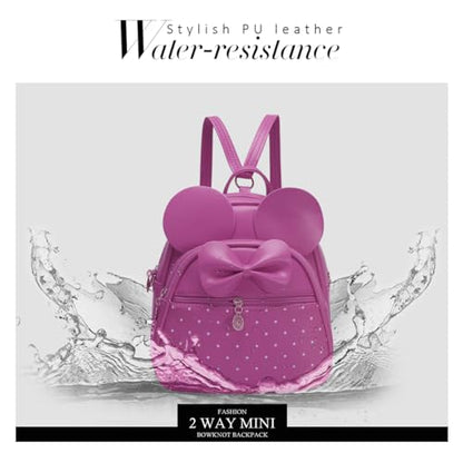 KL928 Girls Mini Backpack Bowknot Polka Dot Cute Small Daypacks Convertible Shoulder Bag Purse for Women - color: Fuchsia