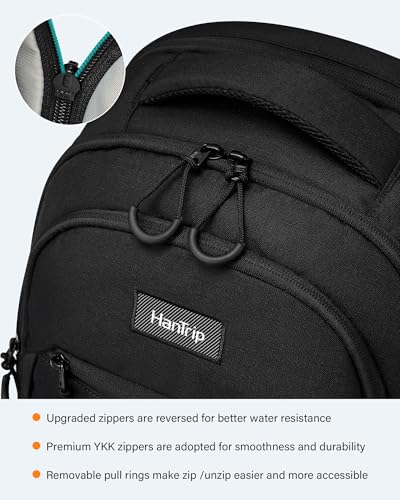 HanTrip Travel Laptop Backpack for Women Men, 18 Inch Large Work Backpack for Commuter College School Book Bags, Water Resistant Backpack with Luggage Strap Water Bottle Pocket Chest Strap, Black - color: Black