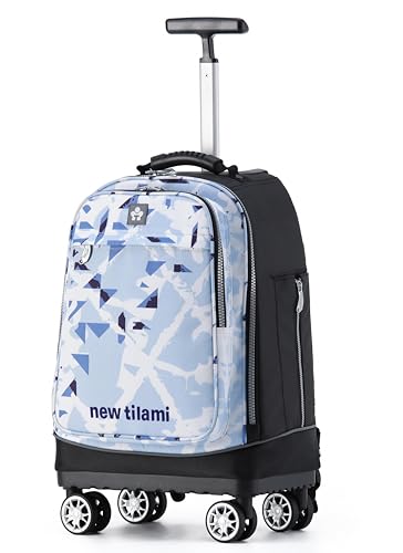 NEW TILAMI 19 Inch Rolling Backpack 360°rotating Universal Wheel, Large Organizer Compartments, Adjustable Handle, Carry on for School Students Business Travel, Ice-blue Rhombus Shadows - color: Ice-blue Rhombus Shadows