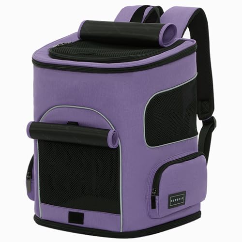 PETSFIT Dog Backpack Carrier with Upgraded Waist Protection, Pet Carrier Backpack Designed for Small Dogs/Cats, Fully Ventilated Collapsible Cat Backpack for Outdoor Traveling Hiking Camping Purple - color: Purple
