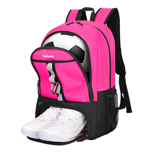 Goloni Youth Soccer Bag,Basketball Bag with Ball Compartment & Shoe Compartment,Backpack for Football Volleyball Basketball - color: Pink