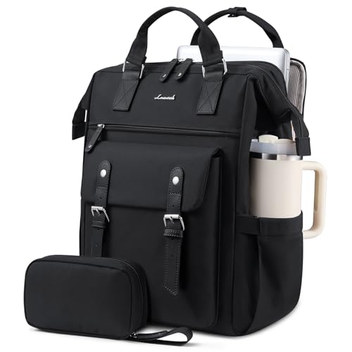 LOVEVOOK Laptop Backpack for Women with Giant Tumbler Holder Pocket,17.3 inch Waterproof Travel Backpack Purse Computer Laptop Bag - color: Black-black, size: 17.3 Inch D-Cup