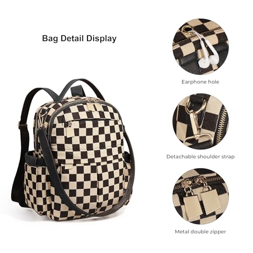 Checkered Backpack Purse Women Plaid Vegan Leather Fashion Travel Bag Large Designer Shoulder Handbag Commuter Brown (Plaid Black) - color: Plaid Black