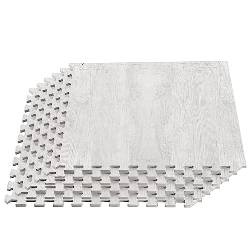 Forest Floor Farmhouse 3/8 Inch Thick Printed Foam Tiles, Premium Wood Grain Interlocking Foam Floor Mats, Anti-Fatigue Flooring – Stylish Flooring Solution - color: Porch Post White, style: 100 Square Feet (25 Tiles)