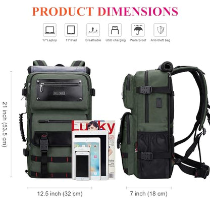 WITZMAN Travel Backpack for Men Duffle Bags Fits 17 Inch Laptop | Nylon Water-resistant 3-in-1 Carry on Backpack Airline Approved, Large Convertible Overnight Rucksack, B685 Army Green - color: Army Green