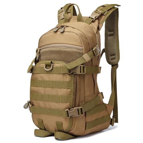 25L Small Tactical Backpack For Men, Military Waterproof Backpack With Multiple Pockets, 3-Day Bug Out Bag Molle Military Backpacks For Camping, Hiking, Traveling (Khaki) - color: Khaki