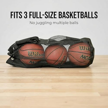 HOTZ Mesh Ball Bag for Coaches, Basketball, Soccer, Volleyball, 3 Balls