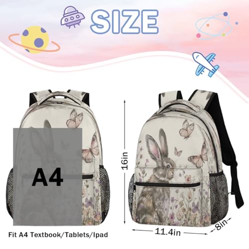 Funny Rabbit Backpack with Chest Strap, Casual Backpack for Women Men, 16 Inch Daypack for Travel Work, Farmhouse Bunny Animals - color: Black