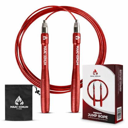 High Speed Rope - Professional Self-Locking & Adjustable, Adult Speed Jump Rope, 2 x PU coated Steel Ropes & Travel Bag,Jump Rope for Crossfit, Boxing, Fitness MMA for Men & Women - color: RED