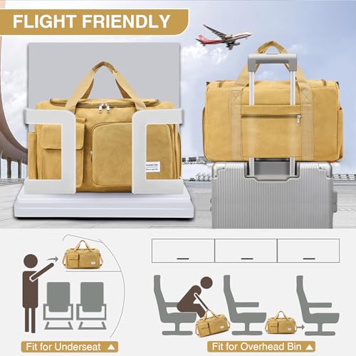 Small Gym Bag for Women, Travel Duffle Bag Carry On Weekender Bag with Shoe Compartment - color: Canvas-Brown, style: Gym Bag&toiletry Bag