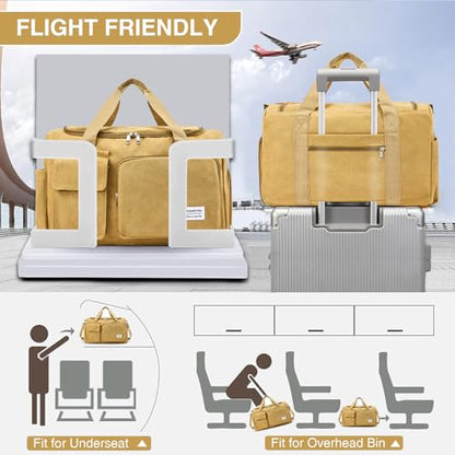 Small Gym Bag for Women, Travel Duffle Bag Carry On Weekender Bag with Shoe Compartment - color: Canvas-Brown, style: Gym Bag&toiletry Bag