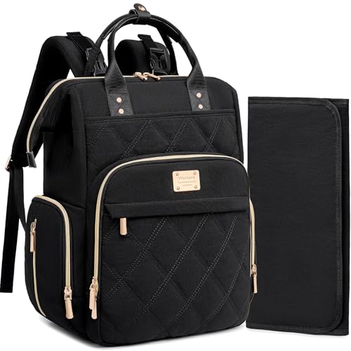Weitars Diaper Bag Backpack Travel Diaper Backpack, Large Baby Diaper Bag with Changing Pad Baby Bag for Boys Girls, Insulated Pockets, Waterproof Baby Backpack for Mom & Maternity (Black) - color: Black
