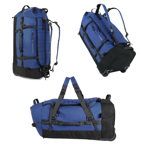 29" 86L Foldable Wheeled Duffle Bag, Waterproof Travel Rolling Backpack with Quilted Bottom, Navy - color: Navy