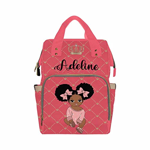 Newcos Personalized Crown Print Diaper Bag Backpack with Name Custom Afro Princess Mommy Nursing Baby Bags for Women,Customized Large Nappy Bags - color: 230112-13
