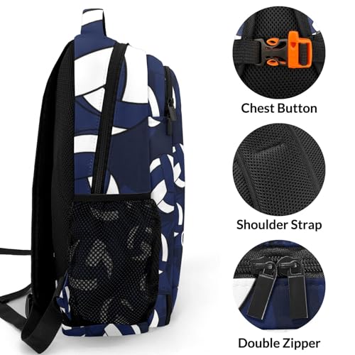 Navy Blue Volleyball Pattern Casual Backpack Daypack Bookbag Laptop Bag Custom Shoulders Backpacks for Gifts - color: Navy Blue Volleyball Pattern