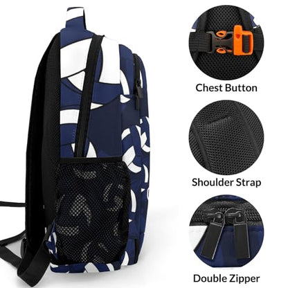 Navy Blue Volleyball Pattern Casual Backpack Daypack Bookbag Laptop Bag Custom Shoulders Backpacks for Gifts - color: Navy Blue Volleyball Pattern